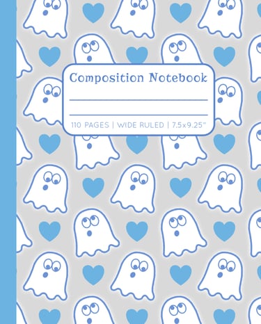 Blue & Silver-Gray COMPOSITION NOTEBOOK - Cute Ghosts