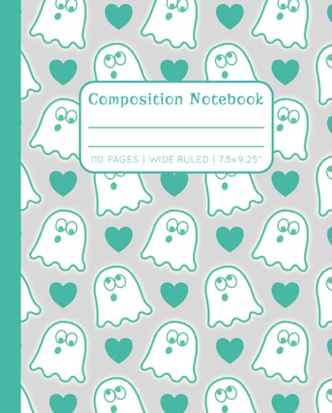 Green & Silver-Gray COMPOSITION NOTEBOOK - Cute Ghosts