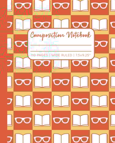 ORANGE-YELLOW COMPOSITION NOTEBOOK - Reading Glasses & Book