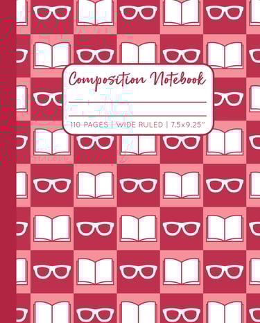 AUTUMN RED COMPOSITION NOTEBOOK - Reading Glasses & Book