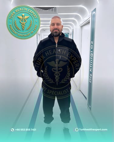 happy patient after a DHI hair transplant surgery in a modern clinic