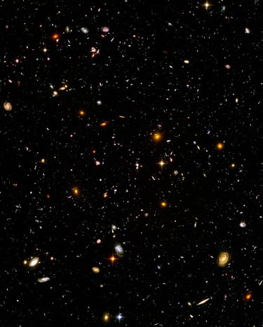 The Hubble deep field view, about one 24-millionth of the whole sky. Each spec of light a Galaxy!