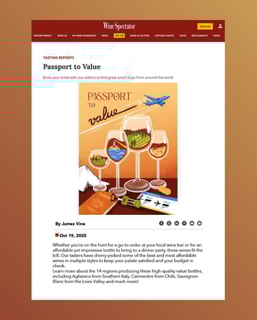a website page with an illustration with wine glasses containing different landscapes inside