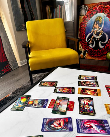 Career Tarot reading table with cards spread Los Angeles CA 90036