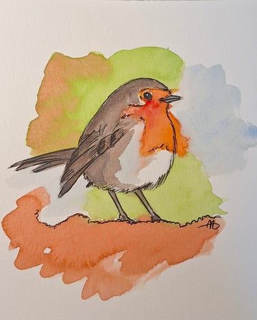 aquarelle rouge gorge coloré