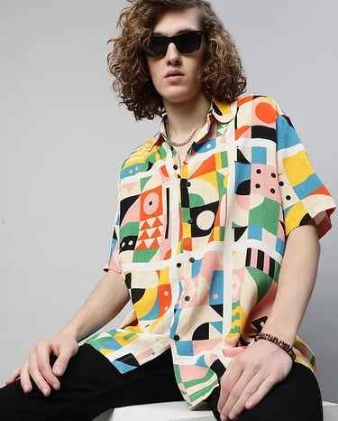 Geometrical digital print on cotton satin fabric for designer wear