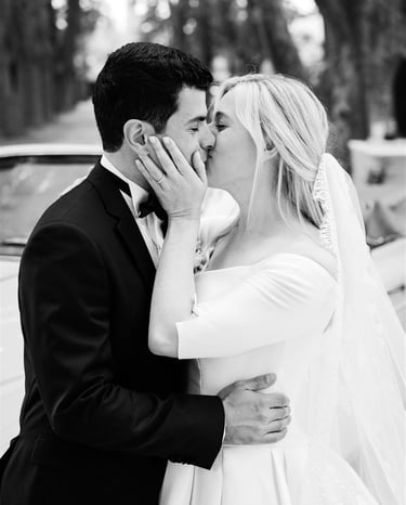 Black and white kiss — South of France wedding photographer cost