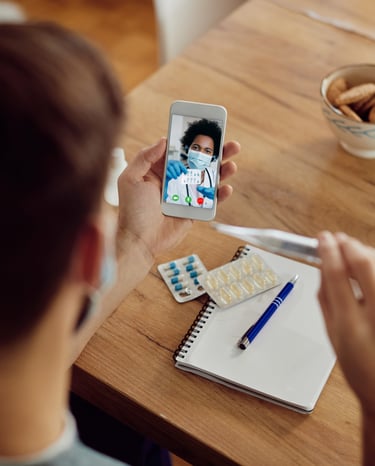 a man is meeting a pharmacist online