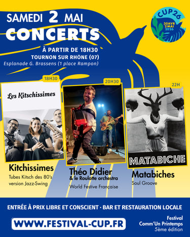 Visuel des concerts du samedi 2 mai 2026 - CUP26