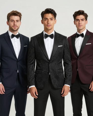 A selection of men's casual and formal clothing neatly displayed on hangers.