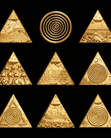 Intricately designed yantras glowing with spiritual energy