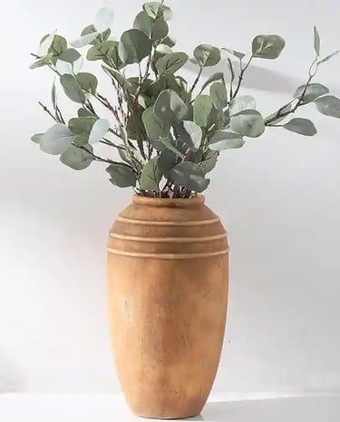 Textured Terracotta Ceramic Floor Vase – Large Rustic Flower Vase for Bohemian Living Room Déco