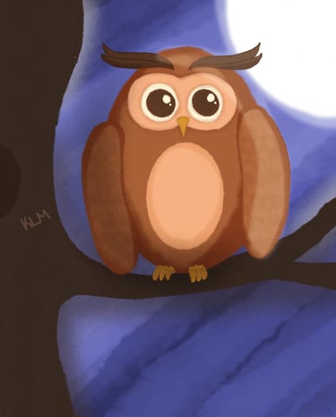 a cartoon owl sitting on a tree branch