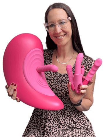 Pleasurelit Patricia holding the Rider Desire and RiderGo from Viva Desire