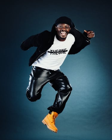 Chiluba, Kenyan dancer and founder of TheOne Studios in Nairobi, jumping in a photoshoot 