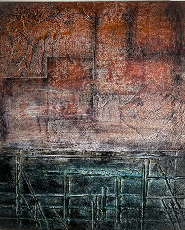 Urban art. Mixed media artwork. Mixed media painting. Laurence Moracchini collage Ditchling
