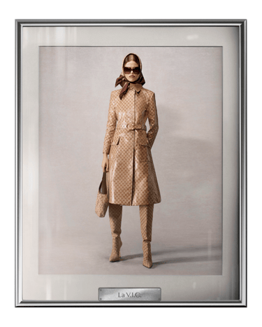 Gucci Spring Summer 2026 – “La V.I.C.” monogram trench ensemble.