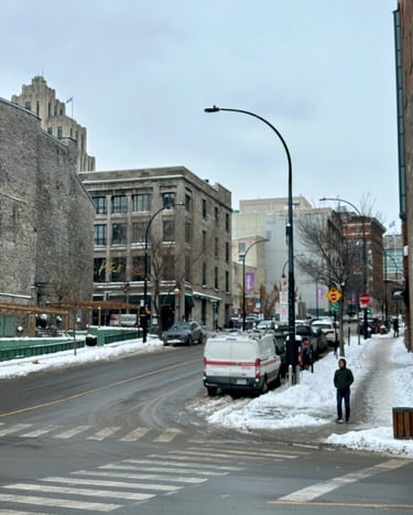 A snowy street in Vieux Port