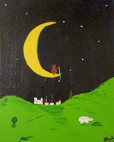 Réf : ENF240224. Chat à la pèche. Carton entoilé 21x30cm. 25€.