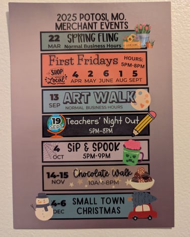 Potosi Merchant events , 2025 Merchant events, Chocolate Walk, Small Town Christmas