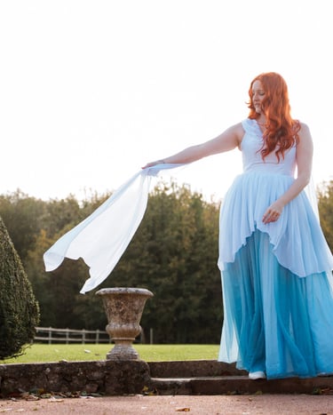 robe de mariée mousseline fluide bleue inspiration déesse olympe vernon cergy beauvais 
