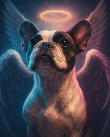 weißer Hund als Engel