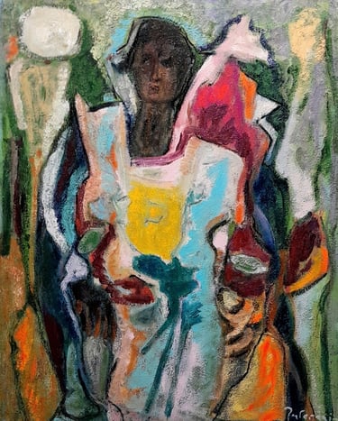 figura con flor amarilla de Oskar Paternain