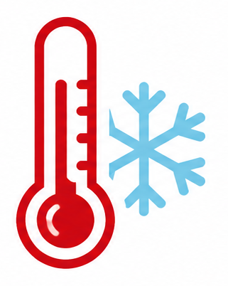 Icono de termómetro rojo con un copo de nieve azul que representa el frío y la temperatura