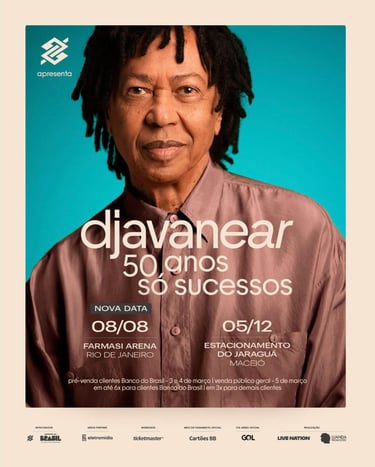 Djavan anuncia terceira data no Rio de Janeiro e confirma local do show comemorativo em Maceió