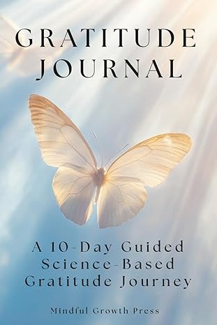 Blue gratitude journal with butterfly design, guided 10-day mindfulness and wellbeing book.
