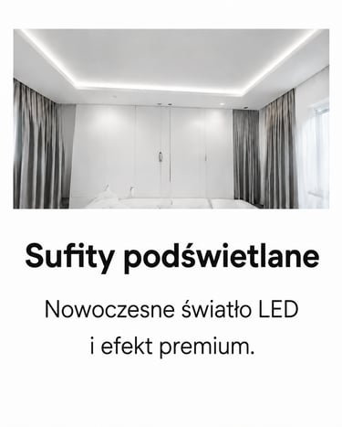Nowoczesne sufity podświetlane LED w sypialni zapewniające luksusowy efekt premium.