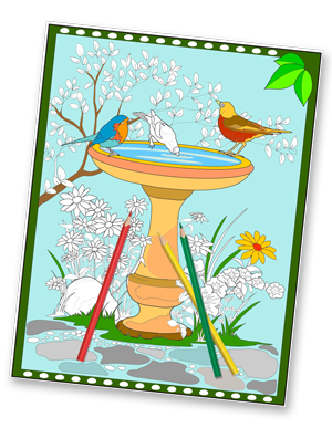 Bird Bath Coloring Page