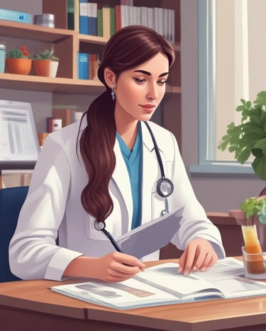 A neatly arranged assortment of healthy foods sits on a green background, including a clear water bottle, a bowl of dark green powder, leafy celery and lettuce, a banana, sliced kiwi, and a green apple.