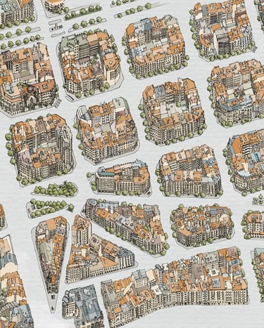 Hand-drawn city map of Barcelona by deliaMAPS, design studio