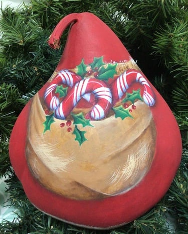 Karen Schaffert Candy Cane Santa acrylic zoom painting gourd Artroom2Create