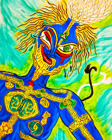 Watercolor on paper, the cosmic trickster