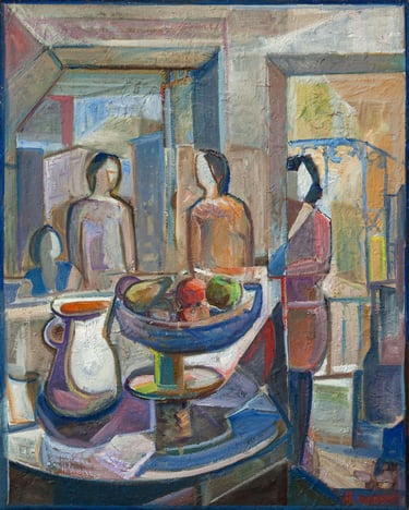 La familia, óleo sobre lienzo del artista pintor Argi Girón. Oil, canvas, family, artist, painter