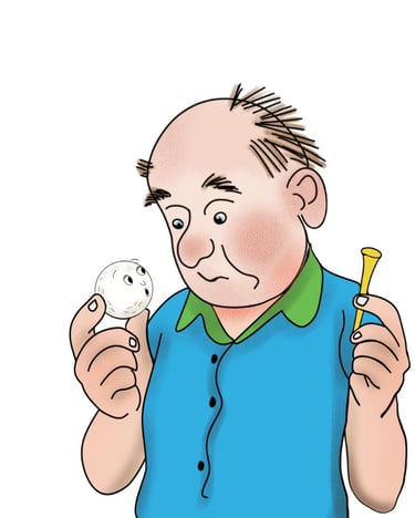 man holding a golf ball and tee