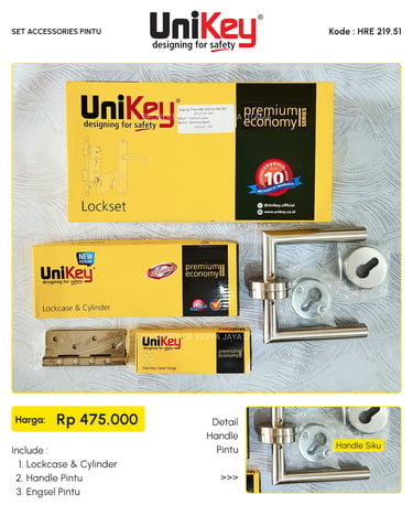 Set handle pintu, engsel, lock case merk Unikey