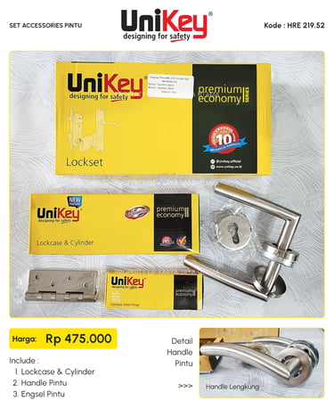 Set handle pintu, engsel, lock case merk Unikey