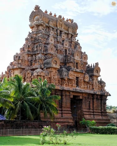 Intricately carved grand entrance gate of Brihadeeswara Temple in Thanjavur