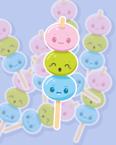 brochette kawaii japonaise mochii stickers , stickers sheete