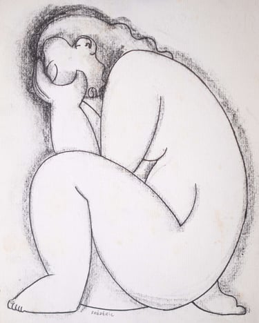 Dessin d'une femme accroupie de profil