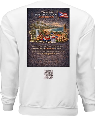 America is my Last Name, from Puerto Rico-Backside-Apparel Sweater