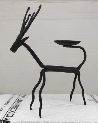 "Bastar tribal iron deer with lamp – handcrafted decor piece-Qualified for export"
