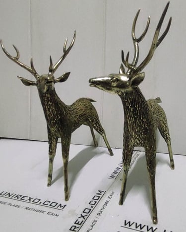 "Pair of handcrafted brass deer statues for home decor-Suitable for export"