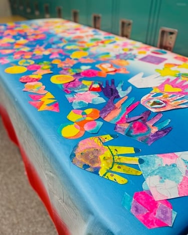 student artwork elements during residency with Arturo Ho at Oakwood Elementary School