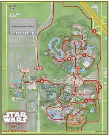 2016 runDisney Star Wars The Light Side 10K Course Map