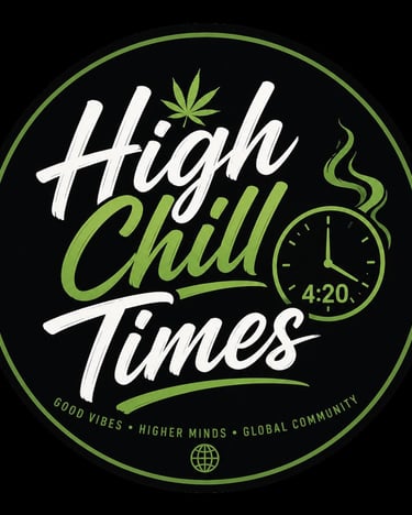 Minimal quote design about cannabis lifestyle with warm gradient background and High Chill Times logo, promoting calm vibe