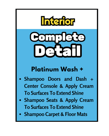 Shampoos seats, carpet, doors, dash, console, removes stains, applies dressing